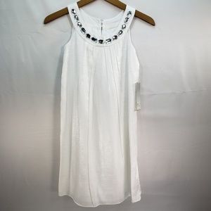 Us Angels 100% Silk Dress in White with Crystals